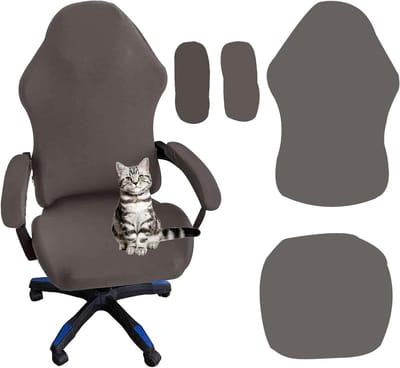 Verstelbare Gaming Stoelhoes Set van 4 - Wasbare, Rekbare en Antislip Bescherming voor Bureau- en Swivelstoelen (Grijs)