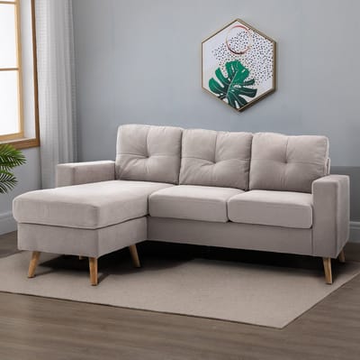 OKWISH Hoekbank 193 X 136 X 85 Cm - 3-Zits Met Omkeerbare Chaiselongue En Afneembare Wasbare Hoezen - Woonkamer - Linnen - Lichtgrijs