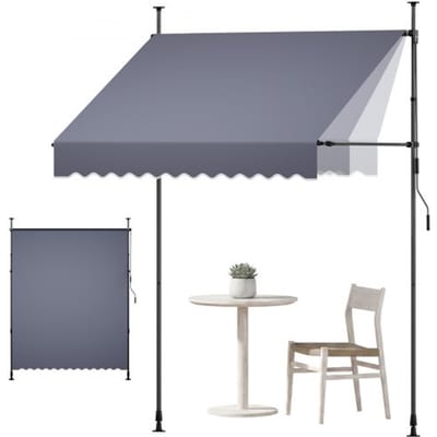 VEVOR Klemzonnescherm 2 m, In Hoogte Verstelbaar Zonnescherm met Handslinger, Terraszonnescherm Met UPF 80+ Zonbescherming, Zonnescherm, Balkonzonnescherm, Ideaal voor Terras, Balkon en Tuin, Donkergrijs