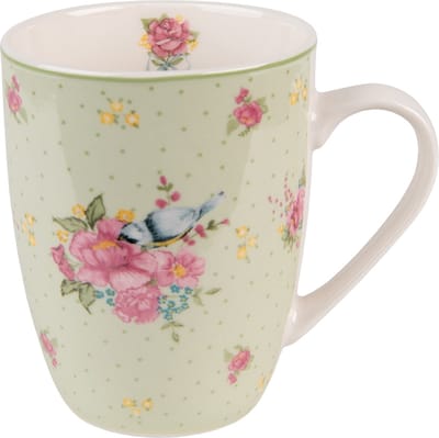 Clayre & Eef Mok 300 ml Groen Beige Porselein Bloemen Theemok