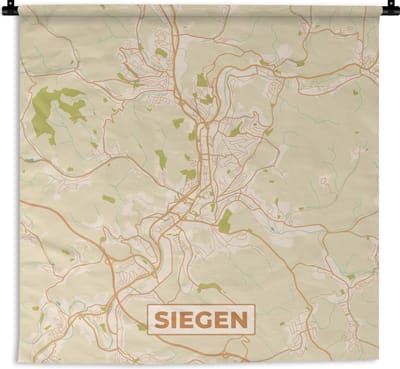 Wandkleed - Wanddoek - Siegen - Plattegrond - vintage - Stadskaart - Kaart - 180x180 cm - Wandtapijt