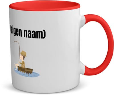 Akyol - visser in een bootje met eigen naam koffiemok - theemok - rood - Vissen - liefhebber van vissen - iemand die houdt van vissen - verjaardag - cadeau - kado - geschenk - 350 ML inhoud