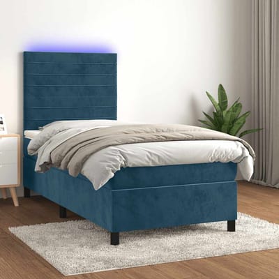 vidaXL - Boxspring - met - matras - en - LED - fluweel - donkerblauw - 90x200 - cm