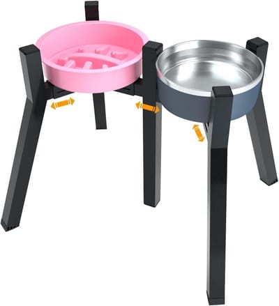 Hondenvoerstandaard - Verhoogde voerbak - Comfortabel eten - Verstelbare breedte - 34.7cm hoog - Zwart
