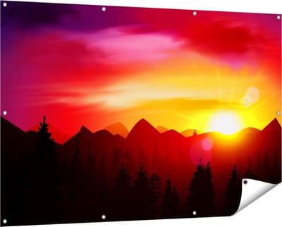 Gards Tuinposter Zonsondergang in de Bergen - Abstract - 150x100 cm - Tuindoek - Tuindecoratie - Wanddecoratie buiten - Tuinschilderij