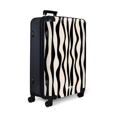 NoBoringSuitcases.com® - Koffer groot - Reiskoffer lichtgewicht - Beige met zwart golvende lijnen - Rolkoffer met 4 wielen - Grote trolley XL - 98 liter bagage