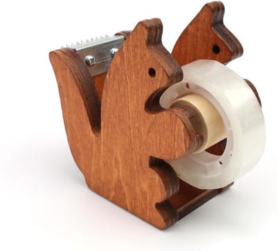 Houten Dispenser voor Plakband in Eekhoornvorm met Transparante Plakband voor Rollen van 23 mm Breed, Perfect voor Creatieve Projecten en Kantoorbenodigdheden