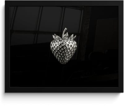 Poster in lijst - Fotolijst 40x30 cm - Posters - Aardbei - Zaadstructuur - Realistisch - Posterlijst zwart - Decoratie - Wanddecoratie woonkamer - Muurdecoratie slaapkamer