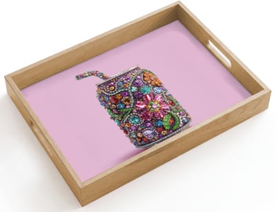 Dienblad hout 40x30 cm - Schootdienblad - Frisdrankblikje - Bloemenpatroon - Edelstenen - Kleurrijk - Borrelplank rechthoek - Plateau dienbladen