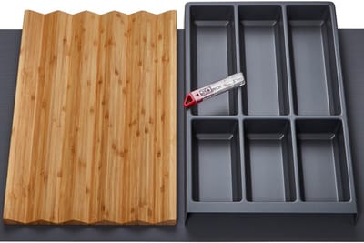 Orga-Box Vario SET 7 antraciet voor lade van 90 mm: bestekbak, kruidenbak, antislipmat Orga-Weave
