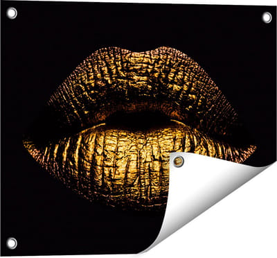 Gards Tuinposter Gouden Lippen - 50x40 cm - Tuindoek - Tuindecoratie - Wanddecoratie buiten - Tuinschilderij