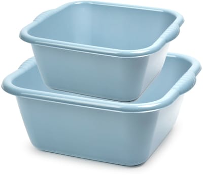 Plasticforte afwasteilen set - afwasbak - kunststof - 6 en 10 liter - Ijsblauw - huishoud emmers