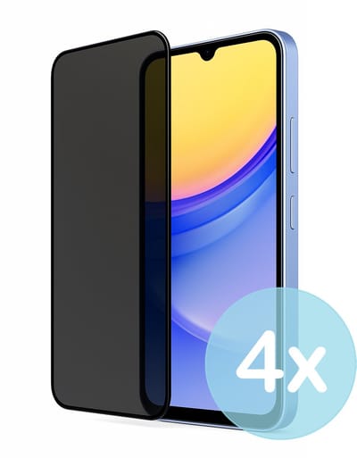 Privacy Screenprotector Geschikt voor Samsung Galaxy A15 5G – Anti-Gluren – Krasbestendig Gehard Glas 9H – Volledige Dekking – 4-Pack – FuturiQ