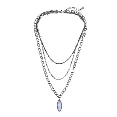 Dottilove 3 Lagen Ketting met Parelmoer Hanger - Wit Gold Plated op RVS - Ketting Dames