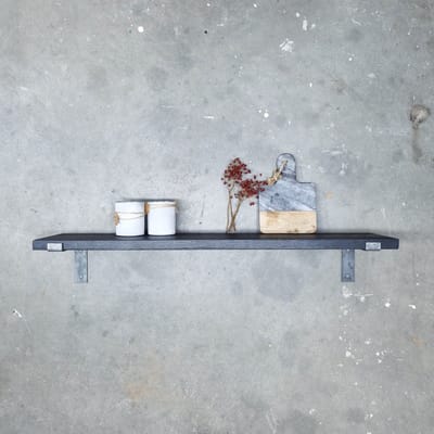 GoudmetHout® Wandplank Industrieel - 40 x 25 cm Muurplank - Zwart Eiken Hout - Decoratie Wandrek & Boekenrek - Hangplank Keuken - Wall Shelf + 2 Plankdragers van Ruw Staal