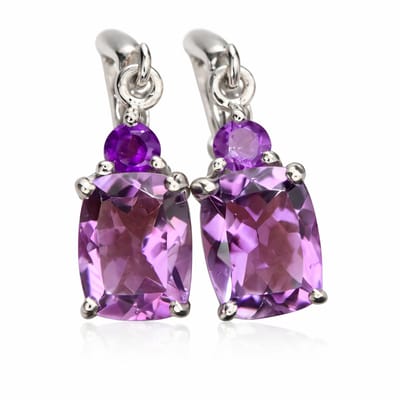 Amethist Oorbellen 925 Zilver Rhodium Plated - Natuurlijke Paarse Edelsteen Dames