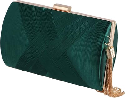 Elegante Groene Satijnen Clutch met Afneembare Gouden Ketting - Ideaal voor Feesten, Bruiloften en Avondjes Uit - Draagbaar als Schoudertas of Crossbody Bag