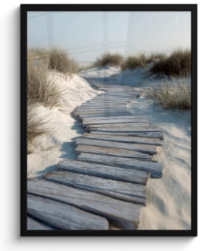 Poster in lijst - Fotolijst 60x80 cm - Posters - Pad - Planken - Duinen - Gras - Posterlijst zwart - Decoratie - Wanddecoratie woonkamer - Muurdecoratie slaapkamer