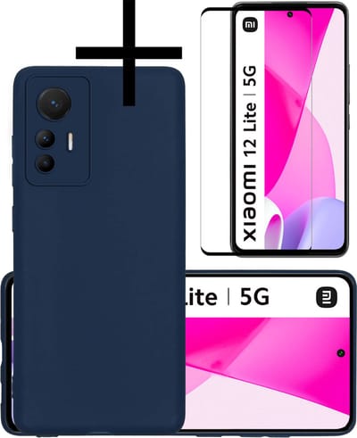 Hoesje - Met Screenprotector - Geschikt voor Xiaomi 12 Lite - Sterk & Shockproof - Back Cover - Siliconen Case - Telefoon Hoes - Donkerblauw