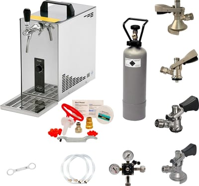 Complete Set - Biertap PYGMY 25, 1-kraans, 35 liter/uur - met Set van 4 Fustkoppeling en Reinigingsset voor tapinstallatie en fust