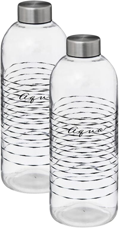 5Five Glazen waterfles - 2x - drinkfles - sportfles - helder transparant - met RVS dop - 1000 ml