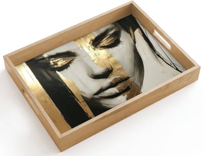 Dienblad hout 40x30 cm - Schootdienblad - Ogen - Gezicht - Goud - Strepen - Borrelplank rechthoek - Plateau dienbladen