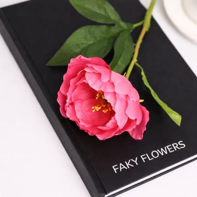 Pioenroos - donkerroze - zijden bloemen - 3 stelen - onderhoudsvrij - 49 cm - kunstbloemen