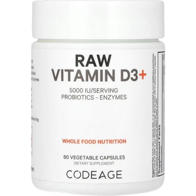 Codeage, rauwe vitamine D3+, 5000 IE, 60 vegetarische capsules