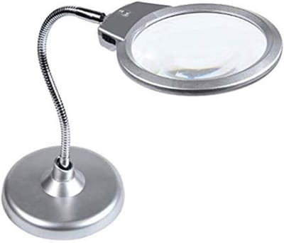 Bureau Vergrootglas - Tafel Loep - Lezen Hobby's Reparatie - Twee LED Lampen - 10x 20x Vergroting - Zilver
