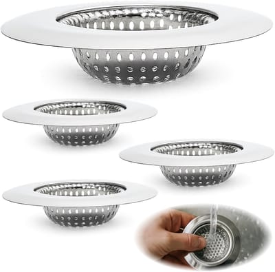 Set van 4 RVS Afvoerfilters voor Keuken en Badkamer, 45 mm Diameter, Duurzaam en Roestvrij, Voorkomt Verstoppingen met Fijne Perforaties