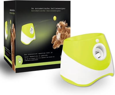 Aura® Ballenwerper Voor Honden - Ballenwerper - Hondenspeelgoed - Met 6 Ballen - Wit en Groen - 26cm x 26cm x 21cm