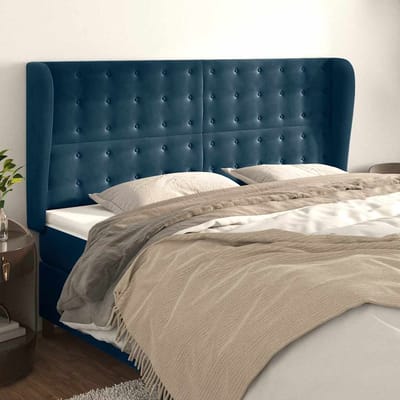 vidaXL - Hoofdbord - met - randen - 163x23x118/128 - cm - fluweel - donkerblauw