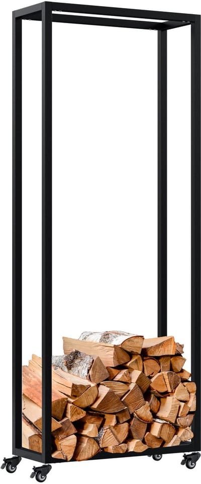 CLP Hilta haardhouthouder - binnen - op wielen - metalen haardhoutrek - Houtopslag voor brandhout in de woonkamer - Openhaardhout - 150 x 60 x 25 zwart
