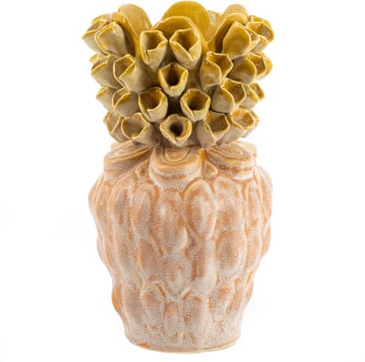 HomeBound by KY | Aardewerk vaas floral oranje | bloemenvaas | 14,5x14,5x26cm