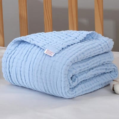 Baby Swaddle Deken Muslin Pasgeboren Wikkel voor Kind Kinderen Jongens Meisjes Badhanddoek Baby Effen Zacht Katoen Kinderwagenhoes 105*105cm blauw