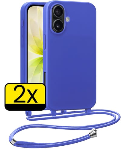 Hoesje Geschikt voor iPhone 17 Hoesje Met Koord Siliconen Case - Hoes Geschikt voor iPhone 17 Backcover Met Afneembaar Koord - Felblauw - 2 Stuks