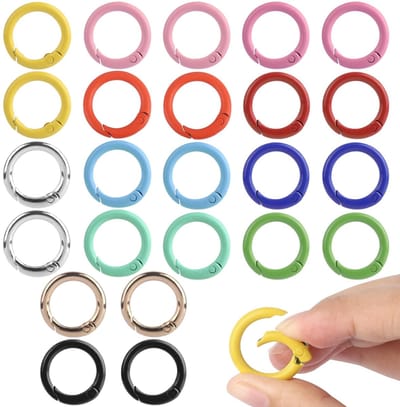 Dailygoods - 24 stuks ronde karabijnhaken, 24 mm, veerring, 12 kleuren, sleutelhangergespen, doe-het-zelf accessoires voor sleutelhangers, portemonnees en knutselwerk