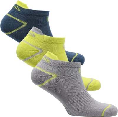 Norfolk - 3 paar - Anti Blaren Sportsokken met Demping - Eco-vriendelijke Repreve® Hardloopsokken - Sneakersokken - Enkelsokken - Geel/Grijs/Blauw - Maat 39-42 - Caretta