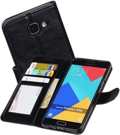 Hoesje Geschikt voor Samsung Galaxy A5 2016 - Portemonnee Hoesje Booktype Wallet Case Zwart