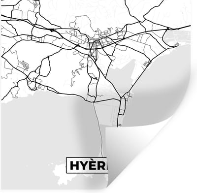 Muurstickers - Sticker Folie - Stadskaart - Plattegrond - Hyères - Kaart - Frankrijk - Zwart wit - 100x100 cm - Plakfolie - Muurstickers Kinderkamer - Zelfklevend Behang XXL - Zelfklevend behangpapier - Stickerfolie