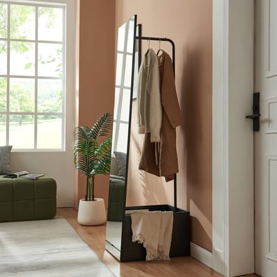 Garderobespiegel Saden met kledingrek 165x40x51 cm zwart [en.casa]