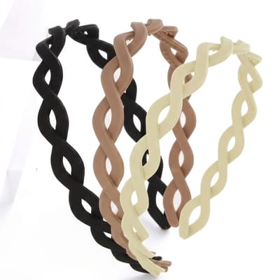Set van 3 gevlochten haarbanden – kunststof hoofdbanden in zwart, beige en karamel