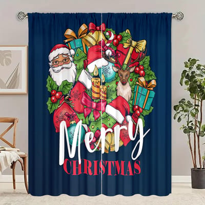 2 stuks - Kerstdecoratie bedrukt gordijn - Polyestermateriaal - geschikt voor slaapkamer, woonkamer, studeerkamer 30inchx65inchx2Pcs red