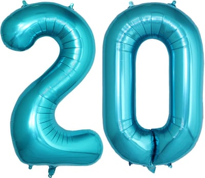 Folie Ballon Cijfer 20 Jaar Cijferballon Feest Versiering Folieballon Verjaardag Versiering Blauw XL 86Cm Met Rietje
