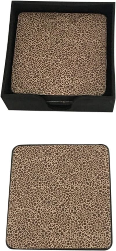 Baroque - Onderzetter - Onderzetters vierkant 11 cm Luipaard - 11.5x11.5x4 - PU Leather