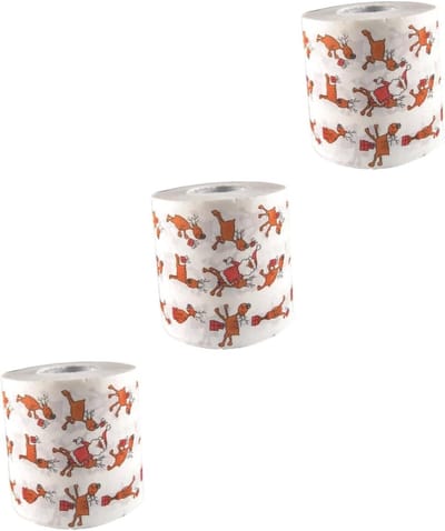 Kerst Toiletpapier - Rendier Papieren Zakdoekjes - Feestelijke Decoratie - Bedrukt met Elanden - 3 Rollen - Afgebeeld