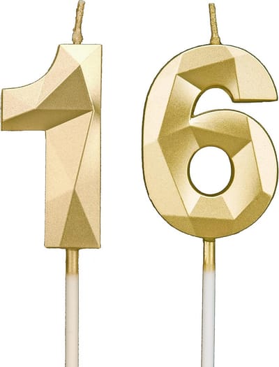 Verjaardagskaarsen voor Taarten - 16e Verjaardag Decoratie in Goud