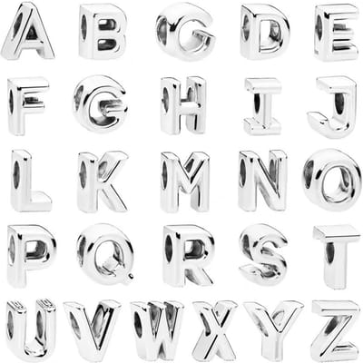 Perles Charm en Cuivre Adaptées aux Bracelets Mode Originaux Charms 26 Lettres Pinyin Anglais Perle Article Cadeau Pour Dames Pièce de Bijouterie D white