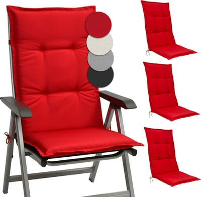 Beautissu Base HL – Set van 4 Tuinstoelkussens Hoge Rug 120x50x6 cm Rood Kussen voor Tuinstoelen Zitkussen