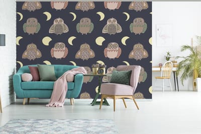 Behang - Fotobehang Uil - Patronen - Maan - Breedte 325 cm x hoogte 260 cm